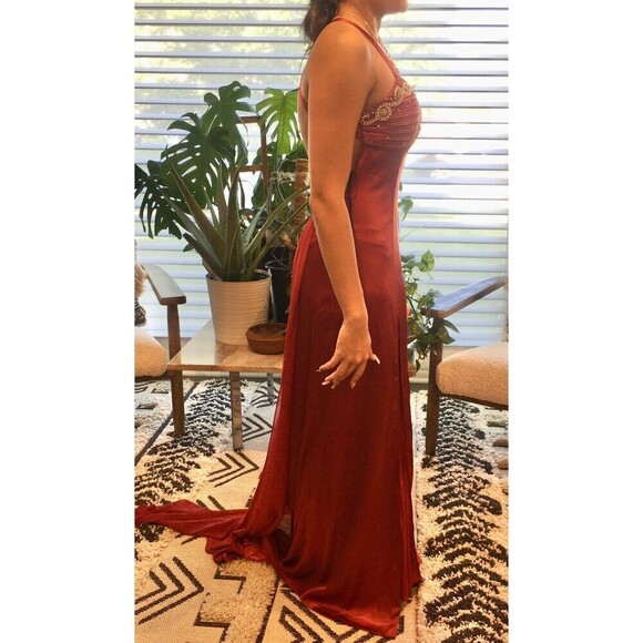 NOX NARIANNA Maroon Red Halter Rhinestone Prom Wedding Bridesmaid Formal Dress M - Picture 3 of 9